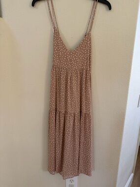 Millibon Dusty Rose Polka Dot Tiered Midi Dress EUC